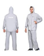 HACER Mustang Raincoat with Hood Water Resistant Rainsuit Adjustable Hem Set of Top Bottom Barsaati Rainwear in Storage Bag (Universal, Silver)