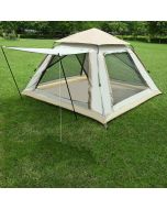 Hacer Camping 210D Fabric Layer Lightweight Backpacking Waterproof Windproof Portable Cabin for 3 to 4 Persons Suitable for Outdoor Picnic Hiking (Beige, T Door 4 Big Windows)