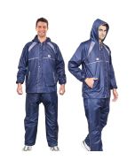 HACER Comfort Raincoat Hooded Rain Jacket & Trousers Packable Rain Coat Sets Durable Rain Gear Windproof Wet Weather Protection for Men (XXL, Navy Blue)