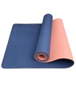 HACER Yoga Mat 6mm Thickness Unisex Dual Sided Non-Slip Anti-Tear TPE Exercise Mats for Pilates Stretching Floor & Fitness Workouts- Blue/Peach