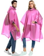 HACER EVA Poncho Raincoat Transparent Hooded Water Resistant Rain Jacket with Sleeves for Women Men Camping Rainy Season Travel - Pink