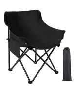 Hacer Carbon Steel Folding Chair with Backrest Outdoor Portable Armchair for Travel Camping Picnic Garden (Black)