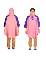 HACER Aqua Kids Raincoat Poncho Waterproof Full Sleeve Rain Jacket with Hood and Pockets for Boys & Girls Carry Bag Included- (Purple-pink, Free Size, 1 Pc)